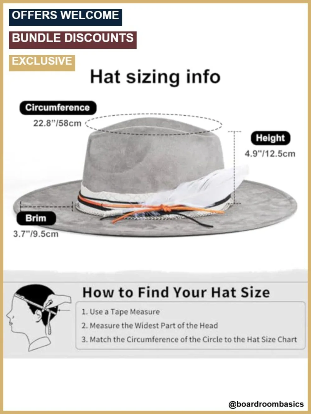 Handmade Wide Brim Fedora Hat - Western Boho Rancher Suede Style, Unisex Adult
